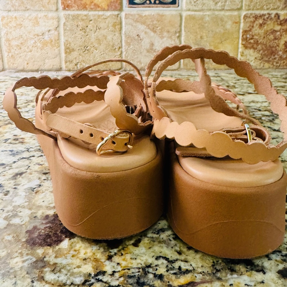Ancient Greek Sandals Tan Scalloped Platform Sandals - Picture 4 of 8